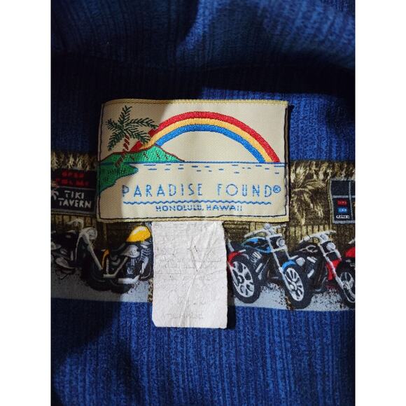 Vintage Paradise Found Tiki Tavern Aloha Hawaiian Camp Shirt Blue XL Motorcycle - Picture 8 of 9